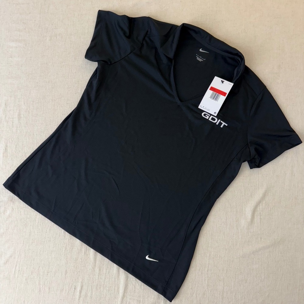 Nike Dri-FIT Black V-Neck Polo Shirt Womens Large  NWT - Picture 4 of 6